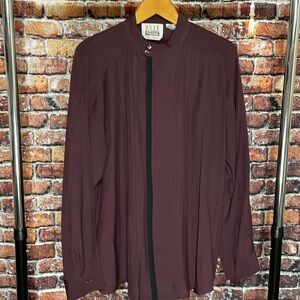 Vtg Henri Valdise Wear the Right Thing monk collar maroon pleated shirt medium